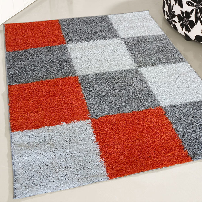 17 Stories Ahdia Modern Shaggy Orange/Grey Rug Wayfair.co.uk
